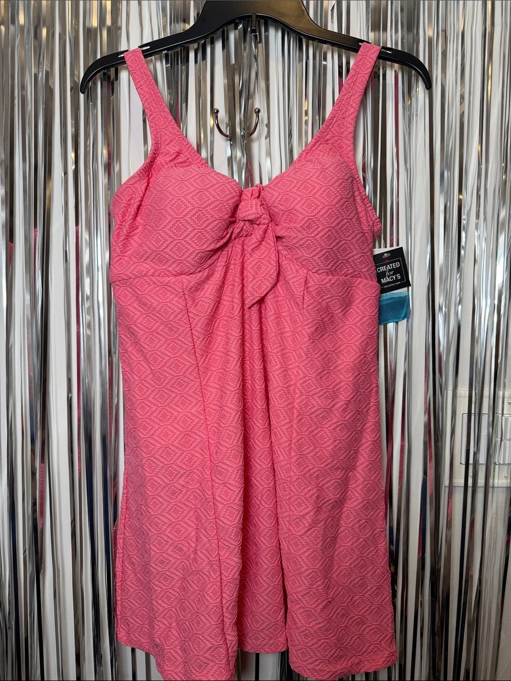 Swim Solutions Pink Textured One-Piece Swimdress with Front Knot Size 16W NEW - Picture 2 of 7